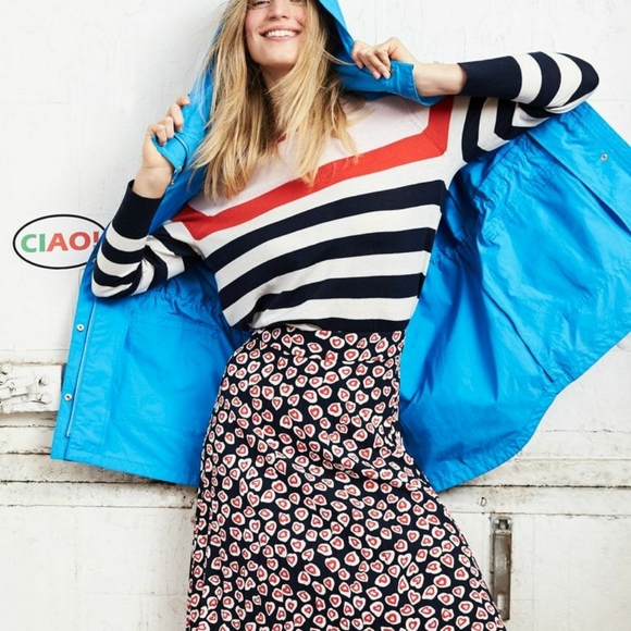 J Crew Heart Print Navy Red Pleated Skirt Size 0 - Picture 11 of 11